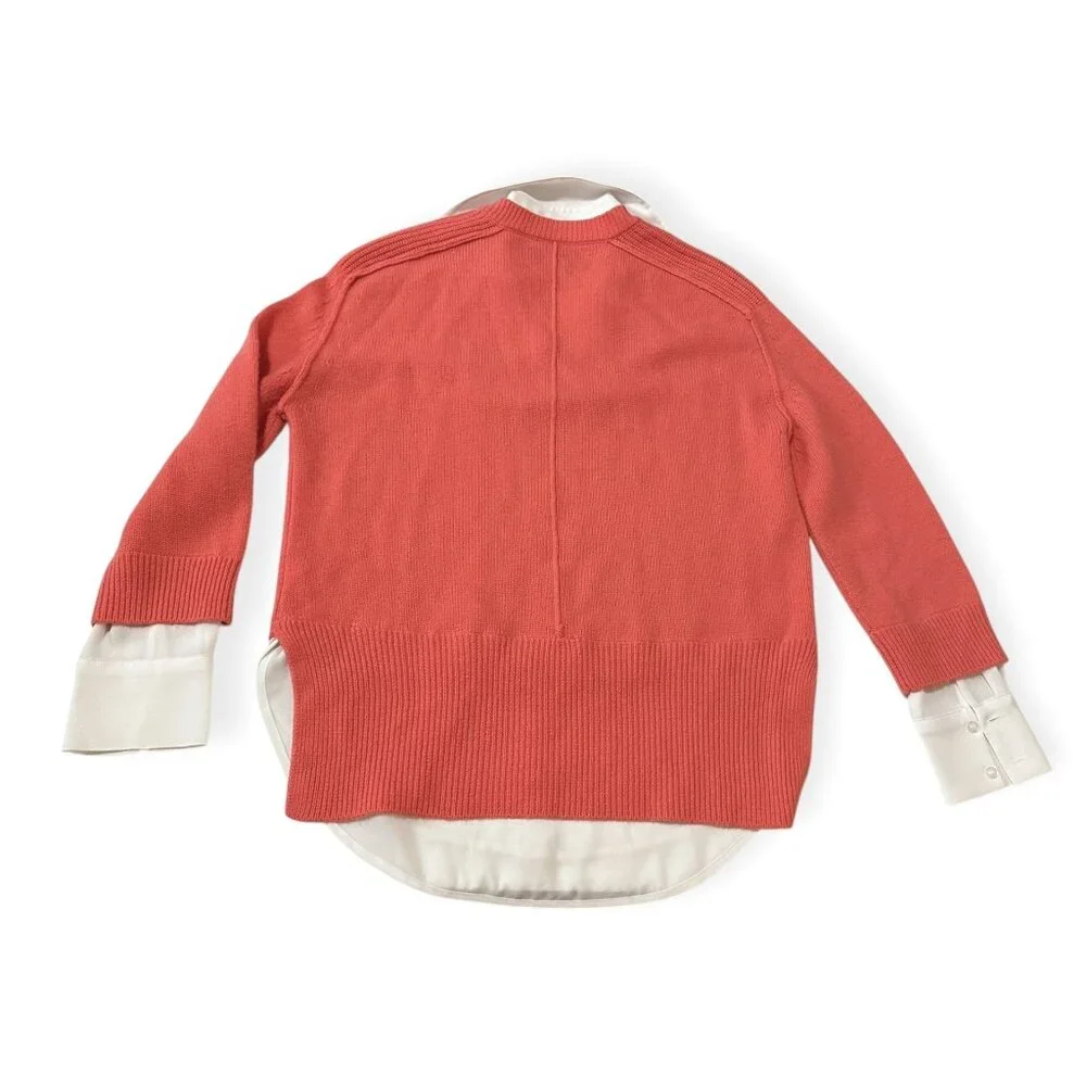 Brochu Walker The Looker Layered V-Neck Pullover Sweater. Size XS, Coral, white